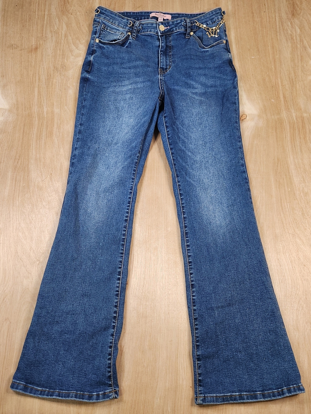 Juicy Couture Womens Blue Flared Bootcut Jeans with Gold Chain Accent Size 30